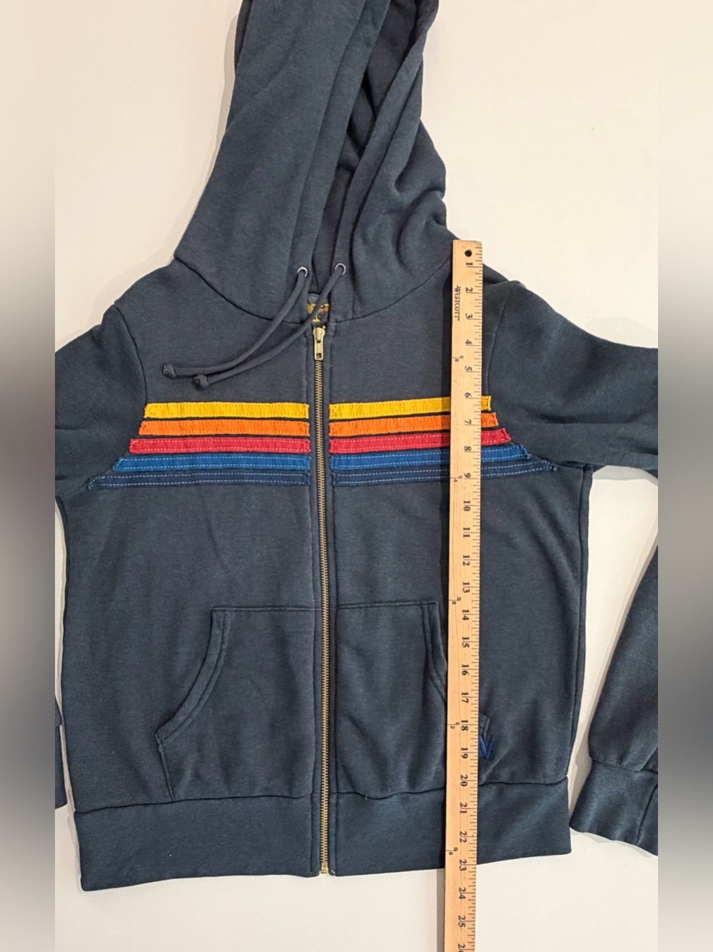 Aviator Nation 5 Stripe Rainbow Navy Charcoal Hoodie Sweatpants Set XS - Picture 8 of 15